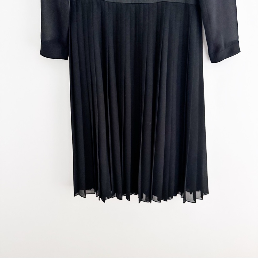 Vintage Black Pleated Midi Dress Sheer Sleeves Union Made Size 2-4 - Picture 5 of 11